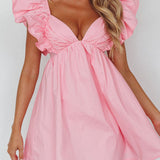 Marlina Ruffle Sleeve Babydoll Mini Dress Soft Pink