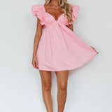 Marlina Ruffle Sleeve Babydoll Mini Dress Soft Pink