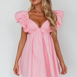 Marlina Ruffle Sleeve Babydoll Mini Dress Soft Pink