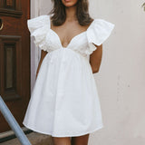 Marlina Ruffle Sleeve Babydoll Mini Dress White