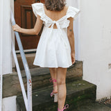 Marlina Ruffle Sleeve Babydoll Mini Dress White