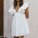 Marlina Ruffle Sleeve Babydoll Mini Dress White