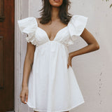 Marlina Ruffle Sleeve Babydoll Mini Dress White