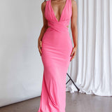 High Life Plunging Neckline Maxi Dress Hot Pink