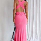 High Life Plunging Neckline Maxi Dress Hot Pink