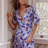 Jemilia Cut-Out Bust Flounce Mini Dress Floral Blue