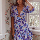 Jemilia Cut-Out Bust Flounce Mini Dress Floral Blue