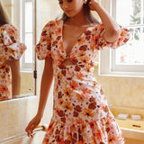Jemilia Cut-Out Bust Flounce Mini Dress Floral Pink