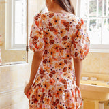 Jemilia Cut-Out Bust Flounce Mini Dress Floral Pink