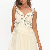 Second Chances Ruffle Trim Mini Dress Textured Cream