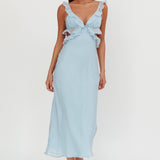 Second Chances Ruffle Trim Maxi Dress Blue