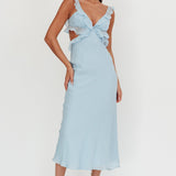 Second Chances Ruffle Trim Maxi Dress Blue