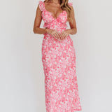 Second Chances Ruffle Trim Maxi Dress Floral Pink