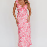 Second Chances Ruffle Trim Maxi Dress Floral Pink