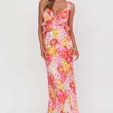 Second Chances Ruffle Trim Maxi Dress Flower Pink