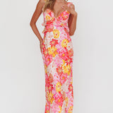 Second Chances Ruffle Trim Maxi Dress Flower Pink