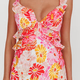 Second Chances Ruffle Trim Maxi Dress Flower Pink