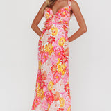 Second Chances Ruffle Trim Maxi Dress Flower Pink