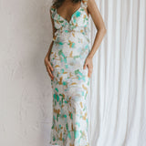 Second Chances Ruffle Trim Midi Dress Floral Mint