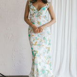 Second Chances Ruffle Trim Midi Dress Floral Mint