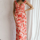 Second Chances Ruffle Trim Midi Dress Floral Pink