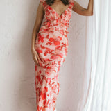 Second Chances Ruffle Trim Midi Dress Floral Pink