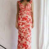 Second Chances Ruffle Trim Midi Dress Floral Pink