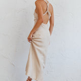 Coastal Charm Twist Back Maxi Dress Oat