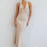 Coastal Charm Twist Back Maxi Dress Oat