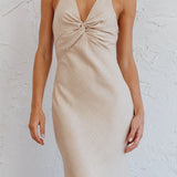 Coastal Charm Twist Back Maxi Dress Oat