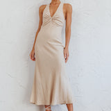 Coastal Charm Twist Back Maxi Dress Oat