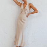 Coastal Charm Twist Back Maxi Dress Oat