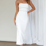 Esperance Diamante Trim Midi Dress White
