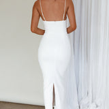 Esperance Diamante Trim Midi Dress White