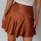 Gwyneth Flounce Mini Skirt Chocolate