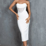 First Date Sweetheart Neckline Midi Dress White
