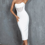 First Date Sweetheart Neckline Midi Dress White