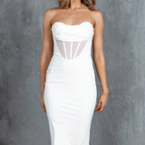 First Date Sweetheart Neckline Midi Dress White