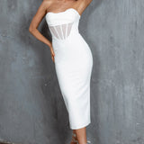 First Date Sweetheart Neckline Midi Dress White