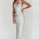 Cassiopeia Cowl Halter Neck Cut Out Maxi Dress Opal