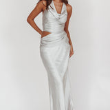 Cassiopeia Cowl Halter Neck Cut Out Maxi Dress Opal