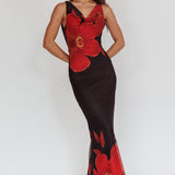 Cassiopeia Open Back Maxi Dress Hibiscus Black