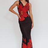 Cassiopeia Open Back Maxi Dress Hibiscus Black