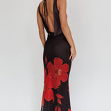 Cassiopeia Open Back Maxi Dress Hibiscus Black