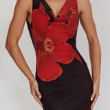 Cassiopeia Open Back Maxi Dress Hibiscus Black