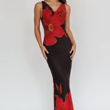 Cassiopeia Open Back Maxi Dress Hibiscus Black