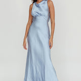 Isabella Satin Backless Maxi Dress Ocean