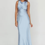 Isabella Satin Backless Maxi Dress Ocean
