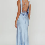 Isabella Satin Backless Maxi Dress Ocean