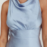 Isabella Satin Backless Maxi Dress Ocean